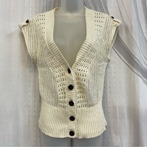 Mudd Ivory Knit Vest Cap Sleeve Grunge Festival Solid Vibe Crochet Knit Y2K